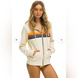 Aviator Nation 5 Strip Hoodie Vintage White - Large